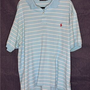 Polo by Ralph Lauren Men's Light Blue and White Striped Polo